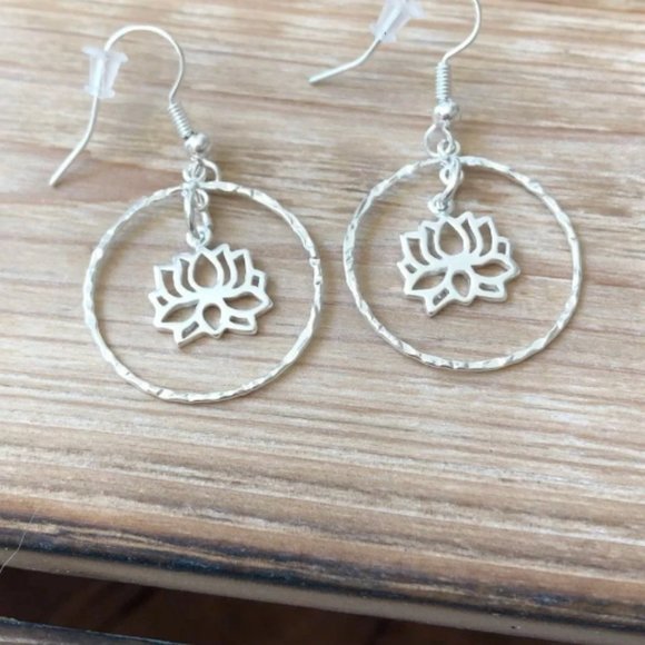 Handmade Sterling Silver Lotus Hoop Earrings - Picture 3 of 4